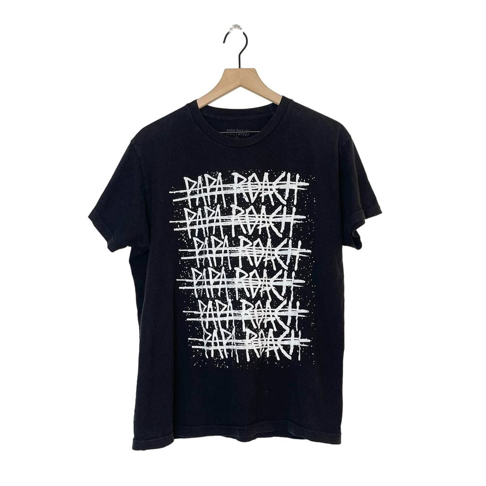 Papa‎ Roach Band T-Shirt Men's Size Large Black White Spellout Repeater Logo